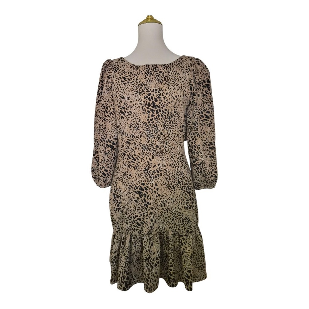 Anthropologie Maeve Women Sz 10 Leopard Print Cut-out 3/4 Sleeve Mini‎ Dress Nwt